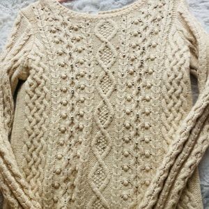 GAP Sweater: tan with bronze metal beads